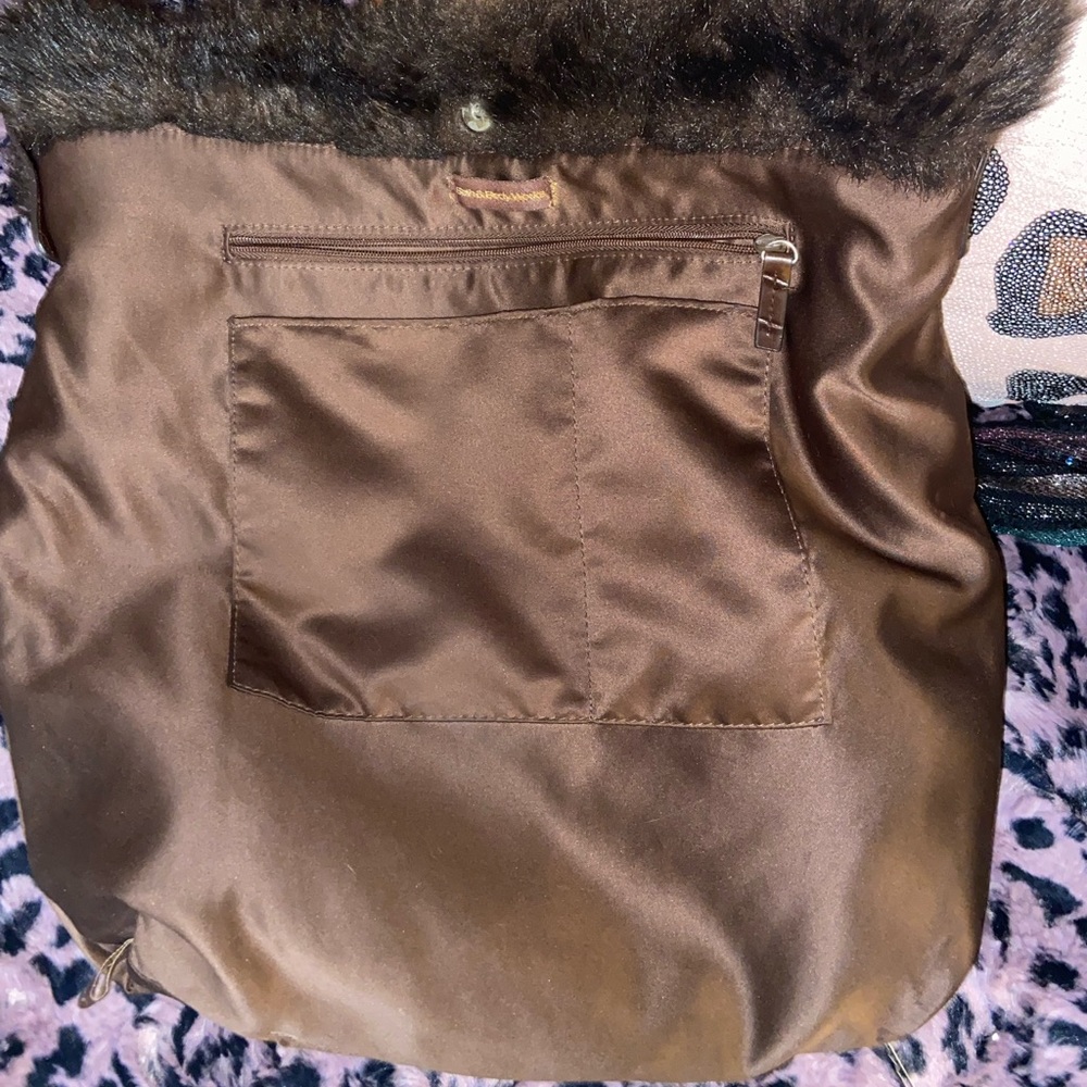 VTG RARE - Large Dark Brown Faux Fur & Leather Shoulder Bag - Picture 4 of 12